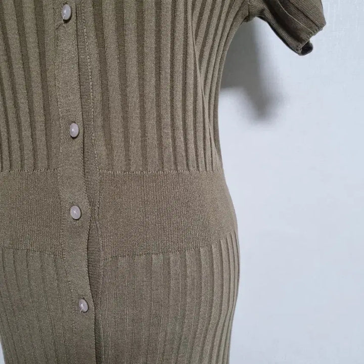 [BUNJANG] Knit Half-Sleeve Long Dress Khaki / 골지 니트 반팔 롱 원피스 카키