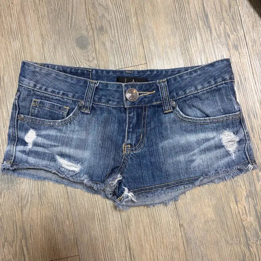 [BUNJANG] Denim Shorts - Damage Wash - Short Pants / 데미지 워싱 데님 숏팬츠 숏츠 반바지 갸루 펑크 로우라이즈
