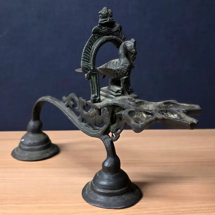 [BUNJANG] Antique Bronze Peacock Oil Lamp / Incense Burner (Estimated 100+ Years Old) / [희귀 빈티지] 100여년 추정 골동품 청동 공작새 오일 램프/향로