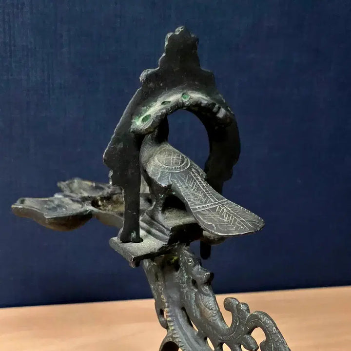 [BUNJANG] Antique Bronze Peacock Oil Lamp / Incense Burner (Estimated 100+ Years Old) / [희귀 빈티지] 100여년 추정 골동품 청동 공작새 오일 램프/향로