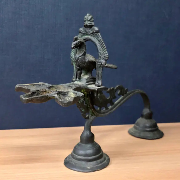 [BUNJANG] Antique Bronze Peacock Oil Lamp / Incense Burner (Estimated 100+ Years Old) / [희귀 빈티지] 100여년 추정 골동품 청동 공작새 오일 램프/향로