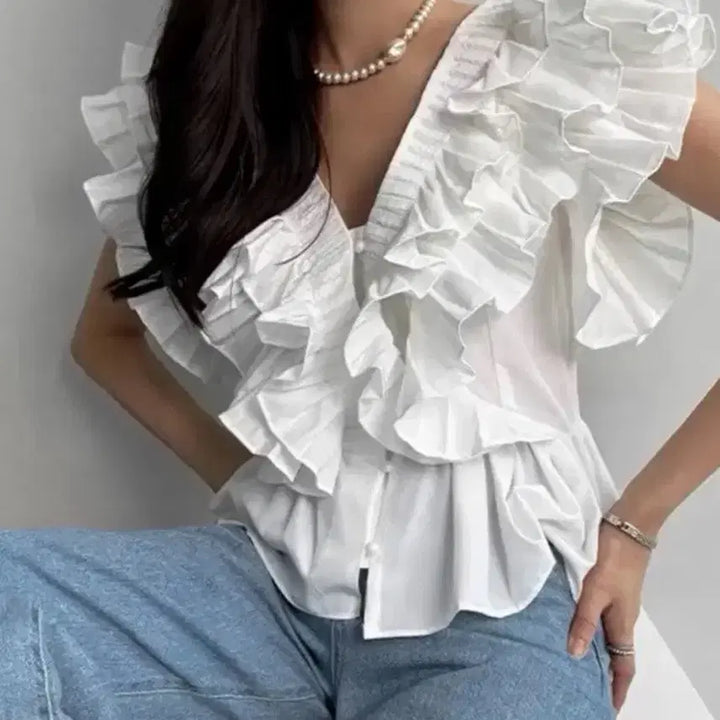 [BUNJANG] Graceful Frill Blouse / 프릴블라우스그레이스유드레스플로움드헤베주르티아무르무아르르로망바이씨니더로랑