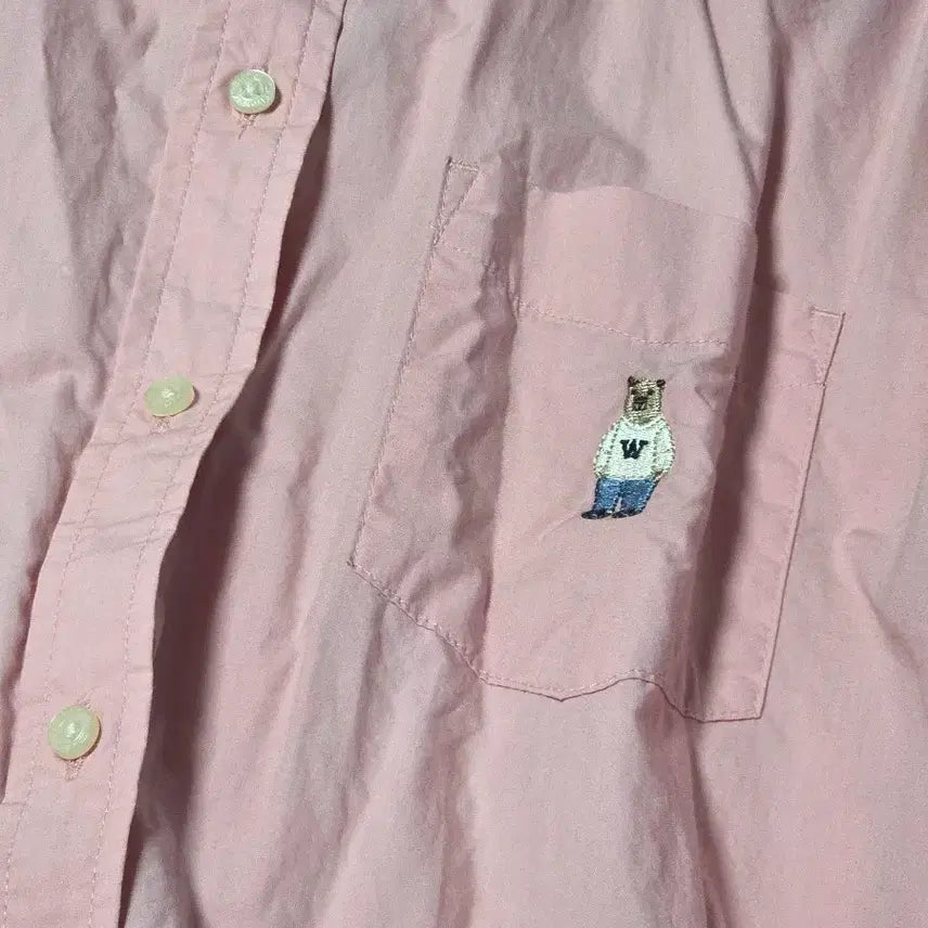 [BUNJANG] Who.A.U Pink Bear Embroidered Shirt / 후아유 셔츠