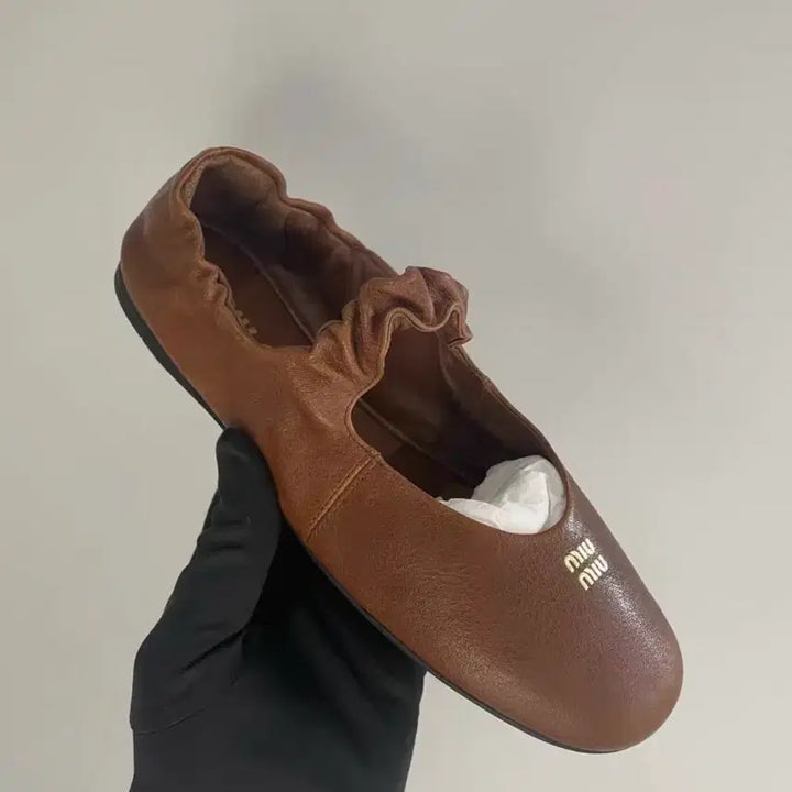 [BUNJANG] Miu Miu Nappa Leather Ballerina Flats - Brown / 미우미우 나파 가죽 발레리나 플랫 갈색