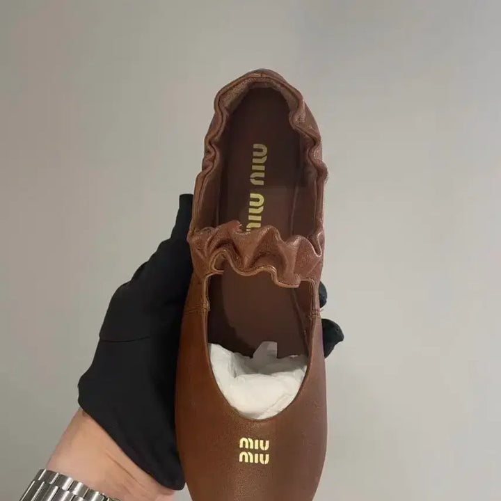 [BUNJANG] Miu Miu Nappa Leather Ballerina Flats - Brown / 미우미우 나파 가죽 발레리나 플랫 갈색