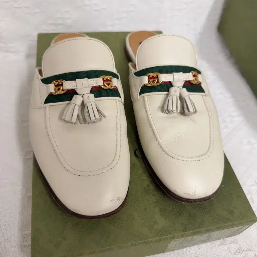 [BUNJANG] Gucci Princetown Tassel Mules Ivory Loafers / 구찌 프린스타운 태슬 뮬 아이보리 블로퍼