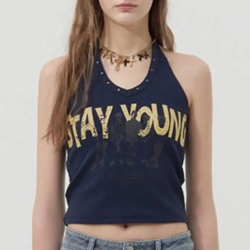 [BUNJANG] Kirsh Stay Young Halterneck Tank Top / 키르시 스테이영 나시 홀터넥 탑
