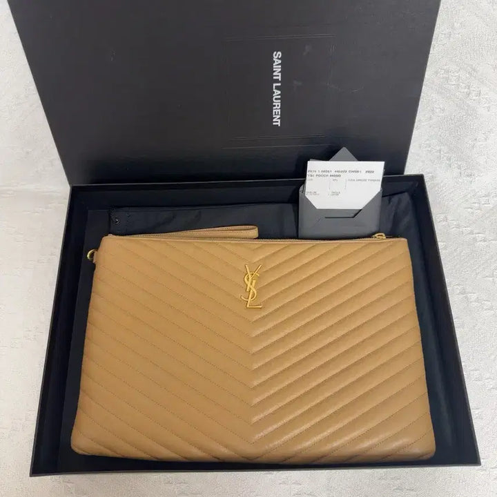[BUNJANG] Saint Laurent Monogram Matelassé Clutch Beige Gold / 생로랑 모노그램 마틀라세 클러치 베이지 금장