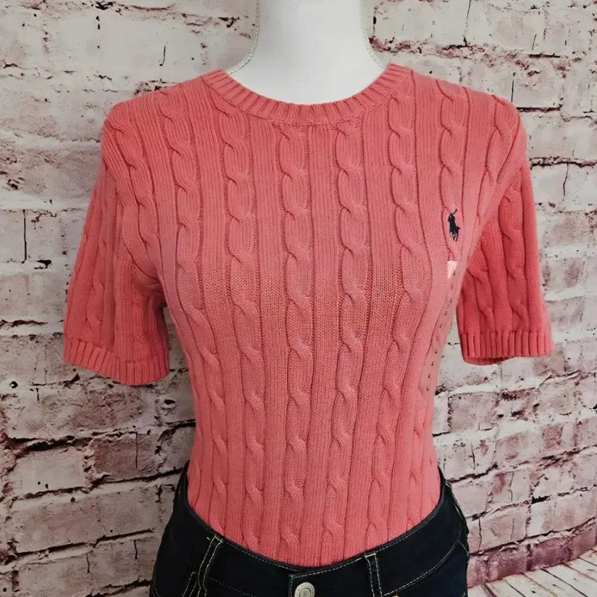 [SOLD OUT] 폴로 랄프로렌 코랄핑크 케이블 반팔 니트
