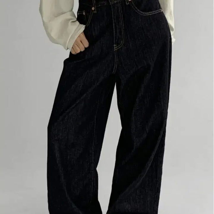 [BUNJANG] Manique Pepney Non-Fade Wide Raw Denim Jeans (S) / 매니크_페프니 논페이드 와이드 생지데님(S)