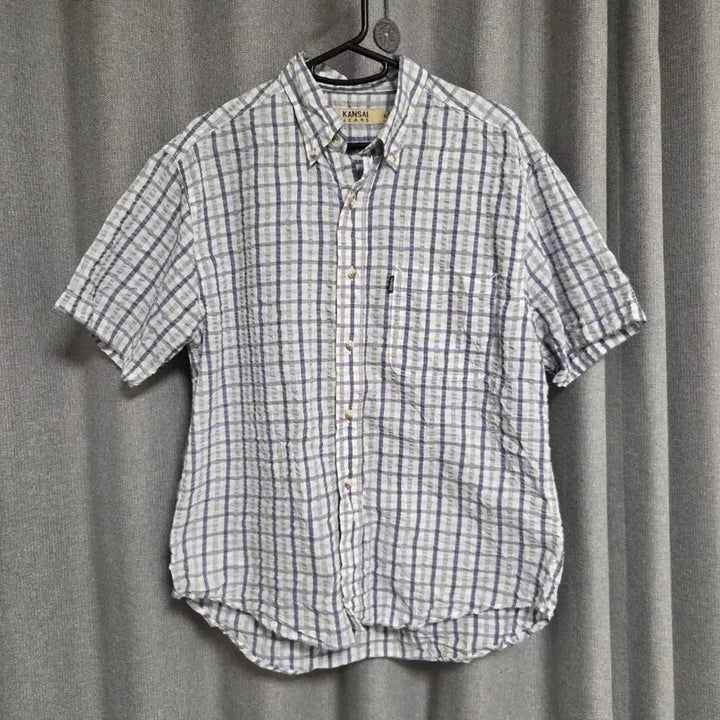 [BUNJANG] Kansai Jeans 린넨 반팔 체크 셔츠 L(100) / Kansai Jeans 린넨 반팔 체크 셔츠 L(100)