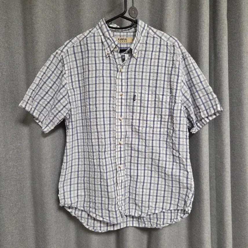 [BUNJANG] Kansai Jeans 린넨 반팔 체크 셔츠 L(100) / Kansai Jeans 린넨 반팔 체크 셔츠 L(100)