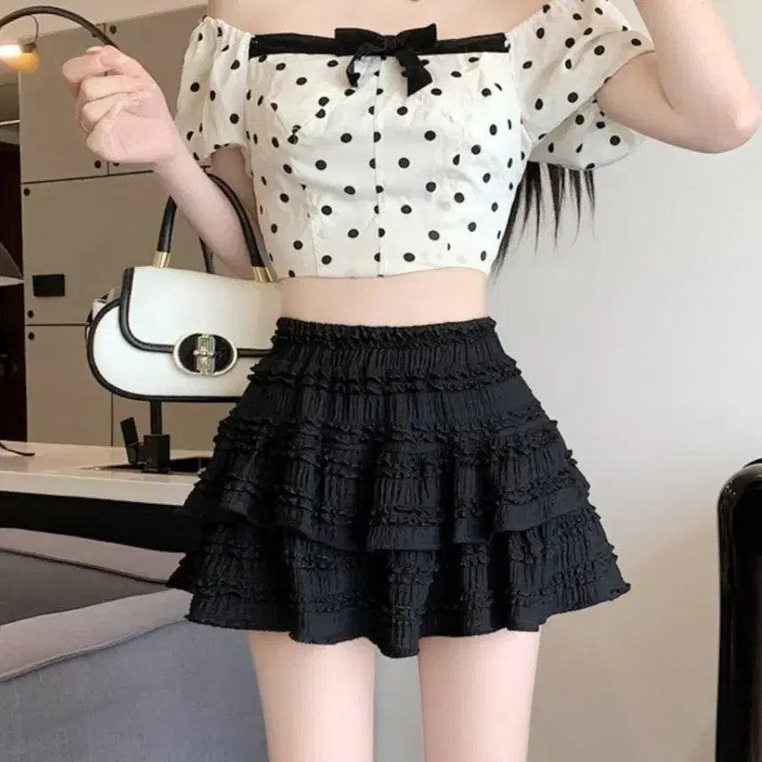 [BUNJANG] Ivory Meringue Tiered Mini Skirt with Built-in Shorts / [속바지내장] 아이보리 머랭 캉캉 미니 스커트 치마
