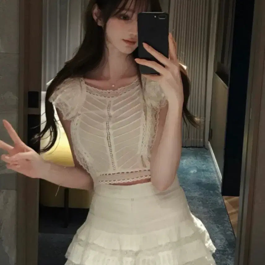 [BUNJANG] Labelle Blanc Lulu Lace Skirt White S Short / 라벨르블랑 루루레이스 스커트 화이트 S숏