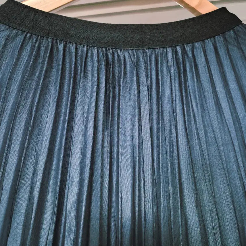 [BUNJANG] Romantic Lace Tulle Pleated Long Skirt / 로맨틱 레이스 튈 플리츠 롱스커트 (네이비/밴딩/총장 82)