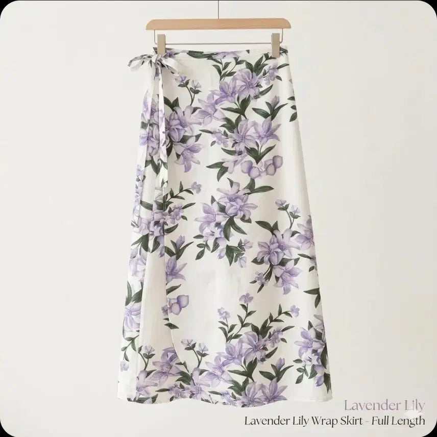 [BUNJANG] Lavender Floral Linen Wrap Long Skirt / [청순보스]라벤더 플라워 린넨 랩 롱스커트 (새상품급)