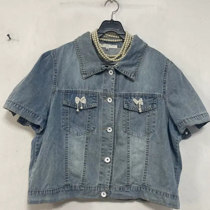[BUNJANG] N6220 Ribbon Denim Jacket / 초특가)N6220 리본 청 자켓.데님.퍼프.세미크롭