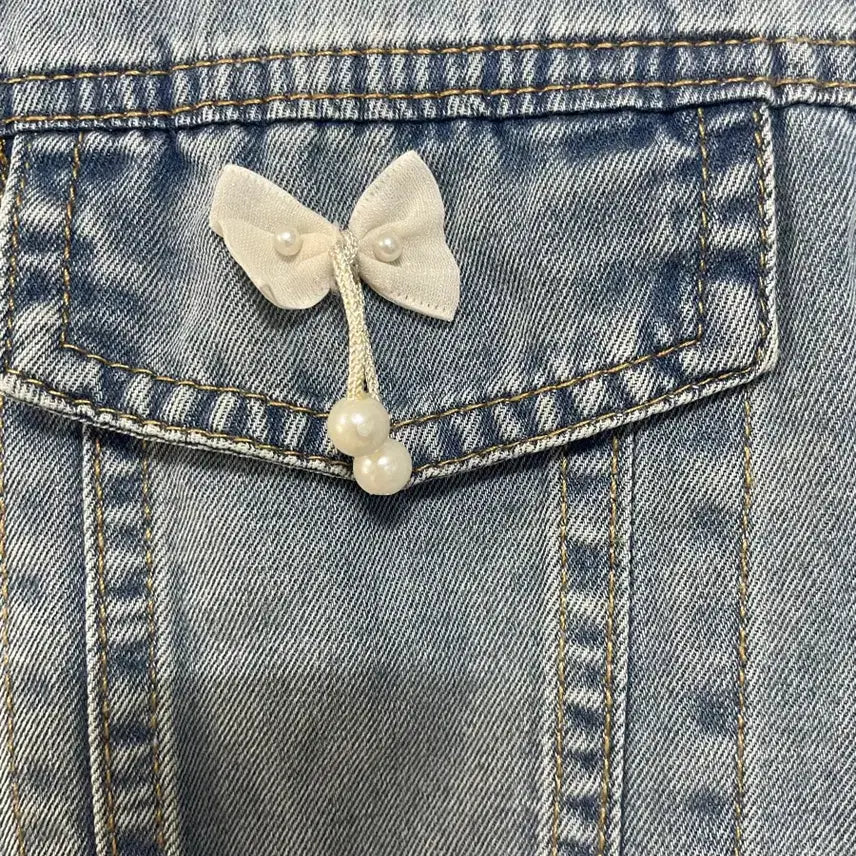 [BUNJANG] N6220 Ribbon Denim Jacket / 초특가)N6220 리본 청 자켓.데님.퍼프.세미크롭