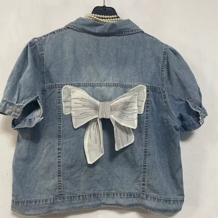 [BUNJANG] N6220 Ribbon Denim Jacket / 초특가)N6220 리본 청 자켓.데님.퍼프.세미크롭