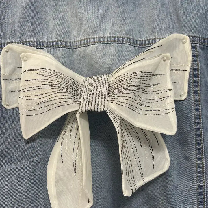 [BUNJANG] N6220 Ribbon Denim Jacket / 초특가)N6220 리본 청 자켓.데님.퍼프.세미크롭