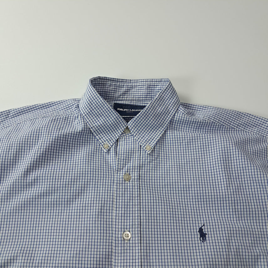 [SOLD OUT] CK354 L 폴로 90s 블루 윈도우페인 반팔 셔츠 남방