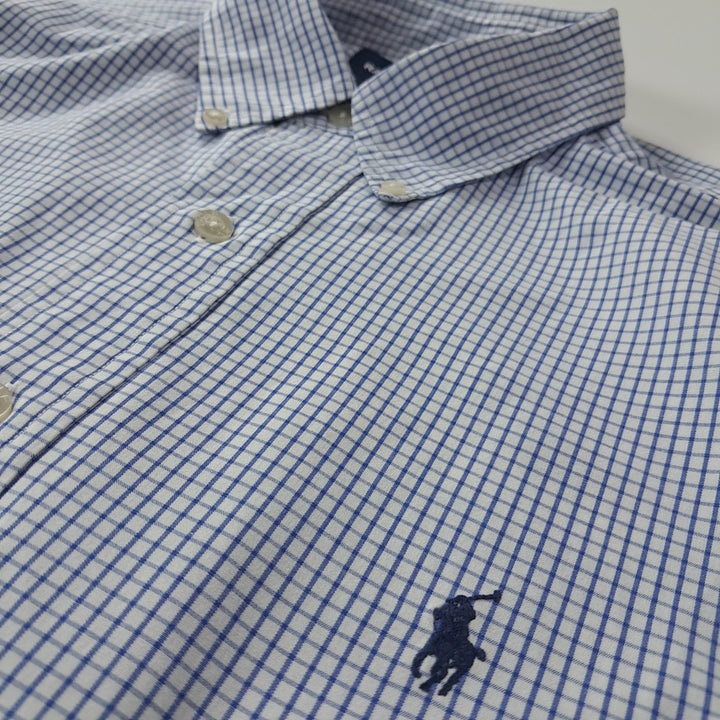 [SOLD OUT] CK354 L 폴로 90s 블루 윈도우페인 반팔 셔츠 남방