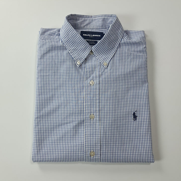 [SOLD OUT] CK354 L 폴로 90s 블루 윈도우페인 반팔 셔츠 남방