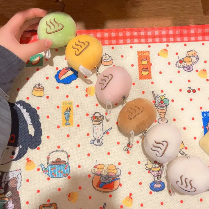 [BUNJANG] Vintage Oncheon Manju Dumpling Doll Keychain Set / 고전 온천 만쥬 만두 인형 줄줄이 키링 세트