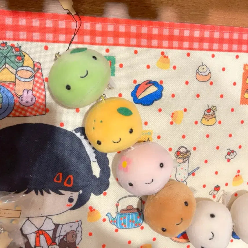 [BUNJANG] Vintage Oncheon Manju Dumpling Doll Keychain Set / 고전 온천 만쥬 만두 인형 줄줄이 키링 세트