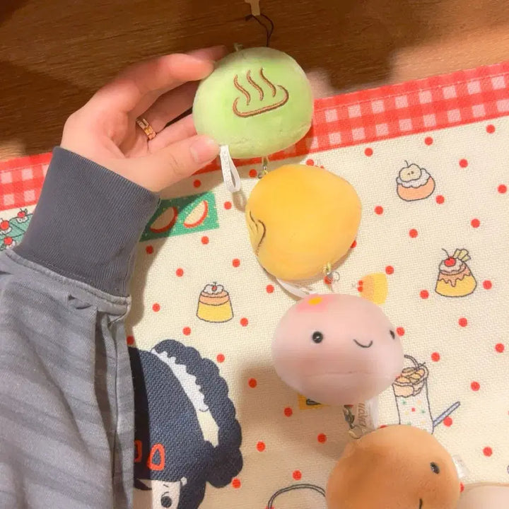 [BUNJANG] Vintage Oncheon Manju Dumpling Doll Keychain Set / 고전 온천 만쥬 만두 인형 줄줄이 키링 세트