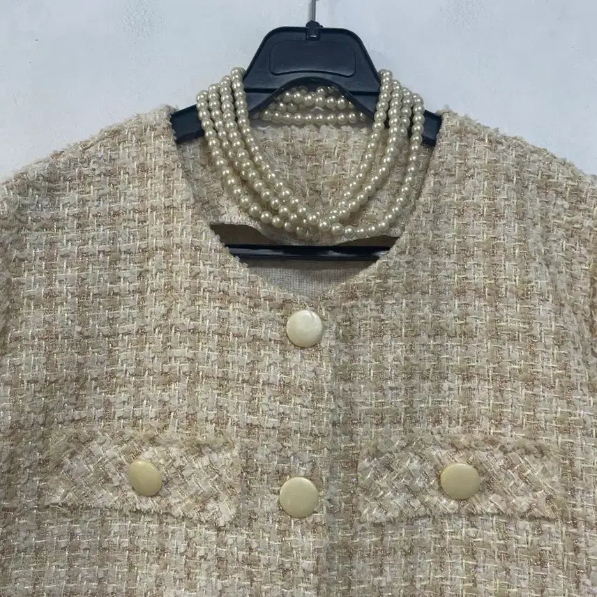 [BUNJANG] N6224 Tweed Crop Jacket / 초특가새)N6224 노카라 트위드 자켓.크롭.금사배색