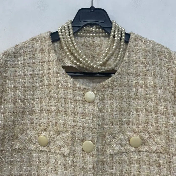 [BUNJANG] N6224 Tweed Crop Jacket / 초특가새)N6224 노카라 트위드 자켓.크롭.금사배색
