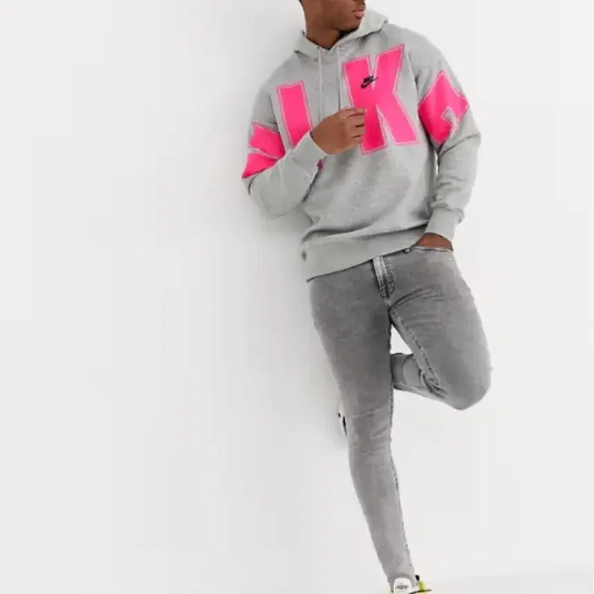 [BUNJANG] Nike Big Logo Hoodie Gray/Pink / 나이키 빅로고 후드티 그레이/핑크