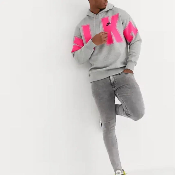 [BUNJANG] Nike Big Logo Hoodie Gray/Pink / 나이키 빅로고 후드티 그레이/핑크