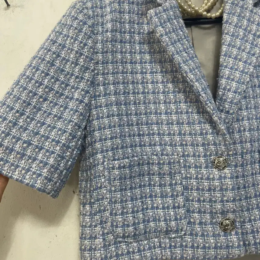 [BUNJANG] N6225 Tweed Cropped Jacket / 초특가)N6225 카라 트위드 자켓.크롭.정장오피스하객