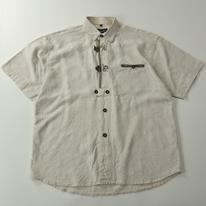 [BUNJANG] CK362 XL Signe 90s Linen Alpine Short Sleeve Shirt / CK362 XL 시그네 90s 린넨 독일 트라흐텐 알펜 반팔 셔츠 남방
