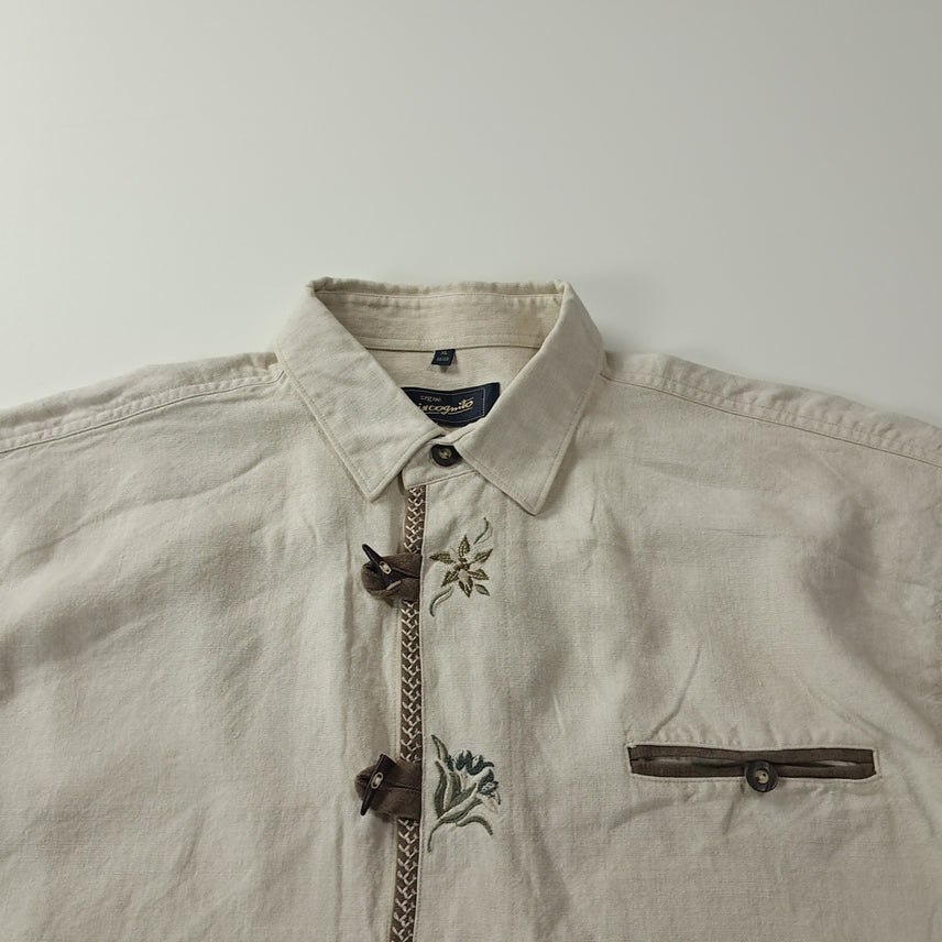 [BUNJANG] CK362 XL Signe 90s Linen Alpine Short Sleeve Shirt / CK362 XL 시그네 90s 린넨 독일 트라흐텐 알펜 반팔 셔츠 남방