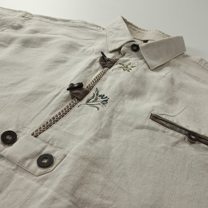 [BUNJANG] CK362 XL Signe 90s Linen Alpine Short Sleeve Shirt / CK362 XL 시그네 90s 린넨 독일 트라흐텐 알펜 반팔 셔츠 남방