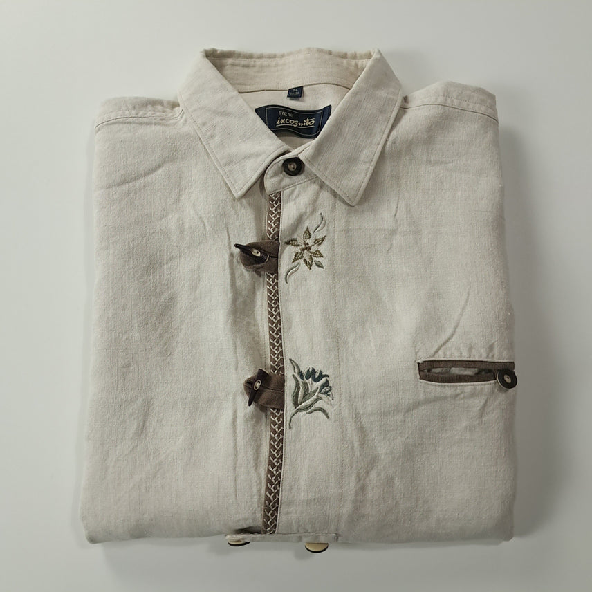 [BUNJANG] CK362 XL Signe 90s Linen Alpine Short Sleeve Shirt / CK362 XL 시그네 90s 린넨 독일 트라흐텐 알펜 반팔 셔츠 남방