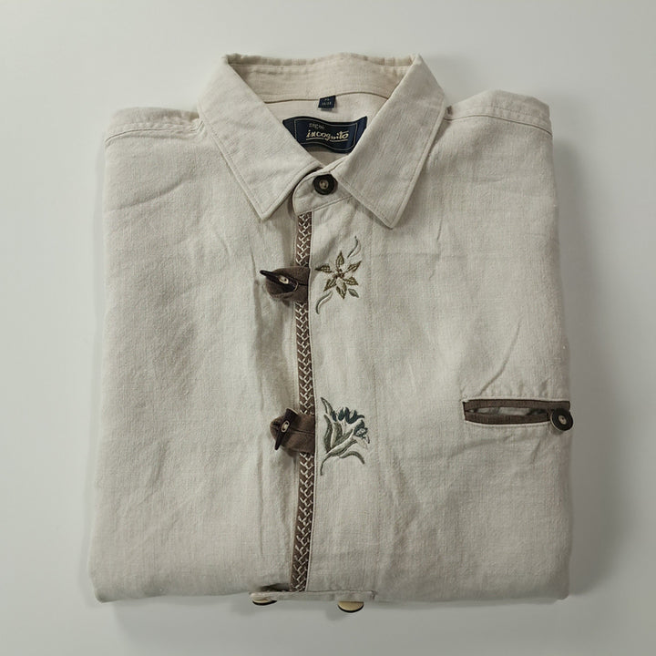 [BUNJANG] CK362 XL Signe 90s Linen Alpine Short Sleeve Shirt / CK362 XL 시그네 90s 린넨 독일 트라흐텐 알펜 반팔 셔츠 남방