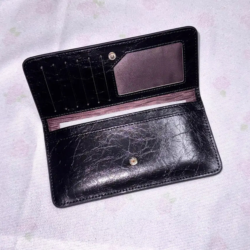 [BUNJANG] Crack Leather Long Wallet - Black / 크랙가죽 장지갑_블랙
