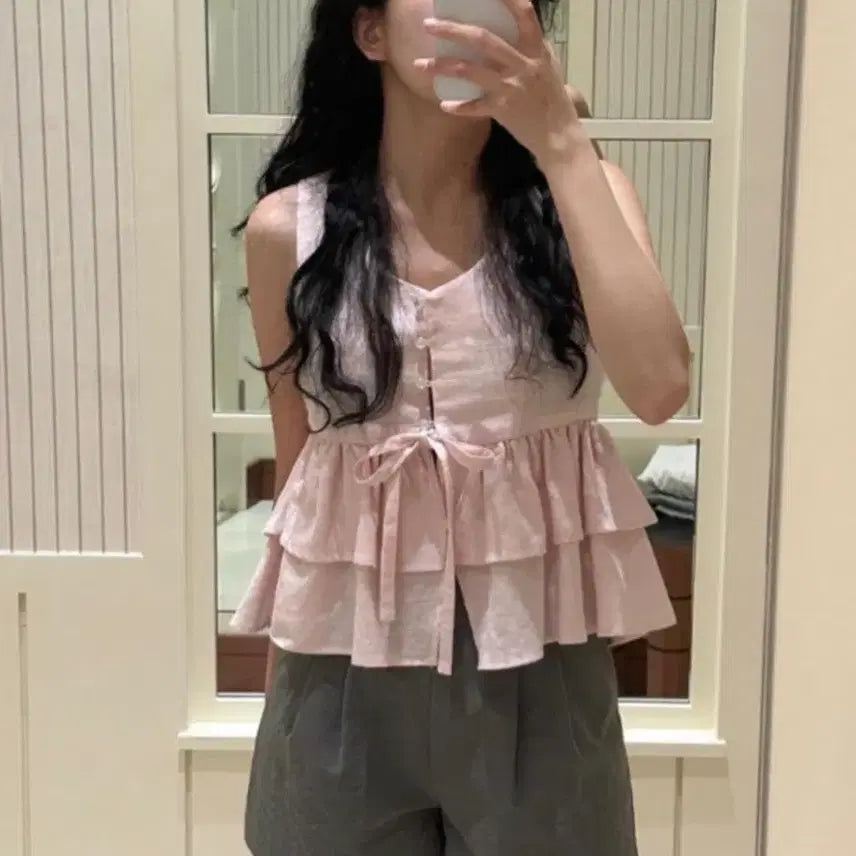 [BUNJANG] 시눈 브이넥 베스트 블라우스 / 시눈 브이넥 베스트 블라우스