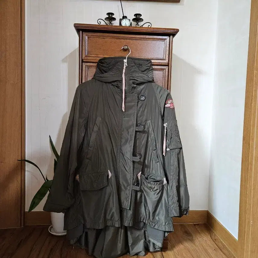 [BUNJANG] Khaki Hooded Long Field Jacket (Size 66) / 카키색 후드 롱 야상 점퍼66