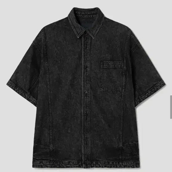 [BUNJANG] Juun.J Black Denim Short Sleeve Shirt / 준지 블랙 데님 반팔 셔츠
