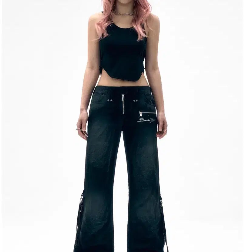 [BUNJANG] YEEL DIRTY WASHED ZIPPER PANTS - Black (Size S) / 와이이엘 DIRTY WASHED ZIPPER PANTS BLACK