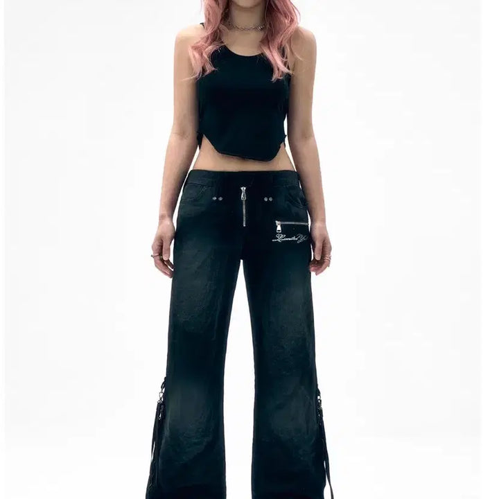 [BUNJANG] YEEL DIRTY WASHED ZIPPER PANTS - Black (Size S) / 와이이엘 DIRTY WASHED ZIPPER PANTS BLACK