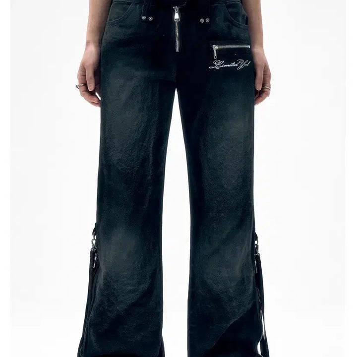 [BUNJANG] YEEL DIRTY WASHED ZIPPER PANTS - Black (Size S) / 와이이엘 DIRTY WASHED ZIPPER PANTS BLACK