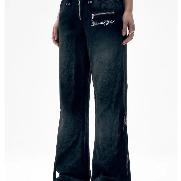[BUNJANG] YEEL DIRTY WASHED ZIPPER PANTS - Black (Size S) / 와이이엘 DIRTY WASHED ZIPPER PANTS BLACK