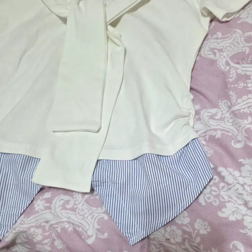 [BUNJANG] Layered Shirt Tie Detail T-shirt / 셔츠 레이어드 타이반팔 티