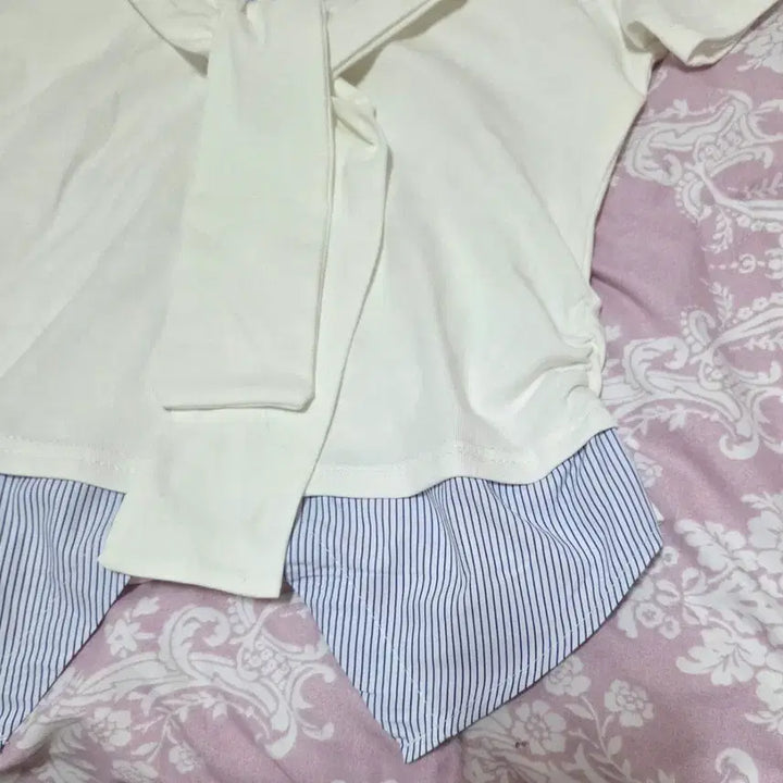 [BUNJANG] Layered Shirt Tie Detail T-shirt / 셔츠 레이어드 타이반팔 티